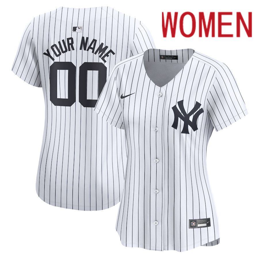 Women New York Yankees Nike White Home Limited Custom MLB Jersey->customized mlb jersey->Custom Jersey